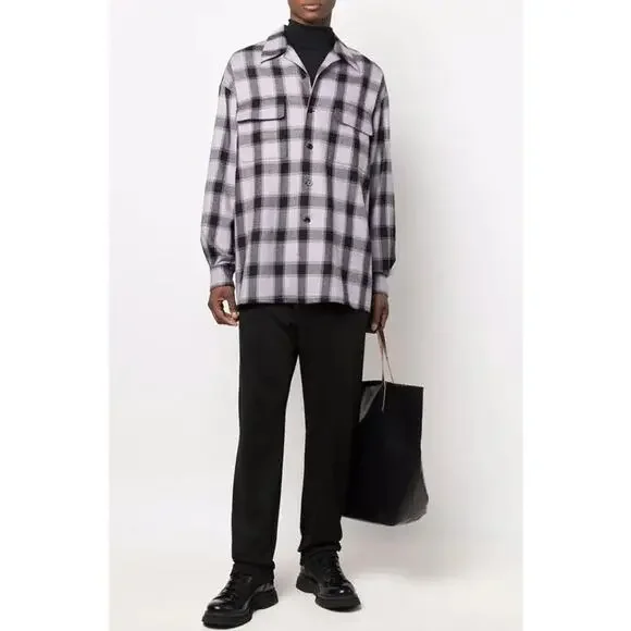 NEW AMI Men's Checked Patch Pocket Shirt Size 42 XL 100% Virgin Wool Parma Plaid